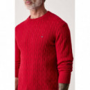Classic Cotton Cable Crew Neck Medium Re  TOMMY HILFIGER