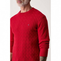 Classic Cotton Cable Crew Neck Medium Re  TOMMY HILFIGER