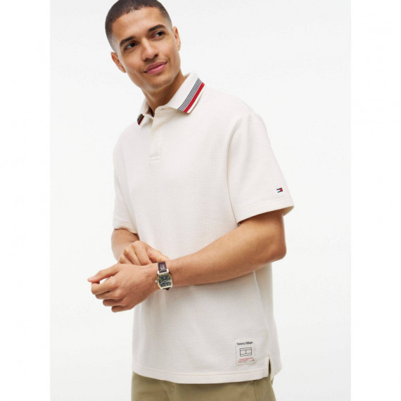 Hidden Placket Waffle Reg Polo Ivory Pet  TOMMY HILFIGER