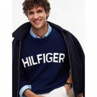 Waffle Cotton Graphic Crew Neck Carbon N  TOMMY HILFIGER