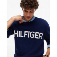 Waffle Cotton Graphic Crew Neck Carbon N  TOMMY HILFIGER