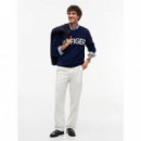 Waffle Cotton Graphic Crew Neck Carbon N  TOMMY HILFIGER