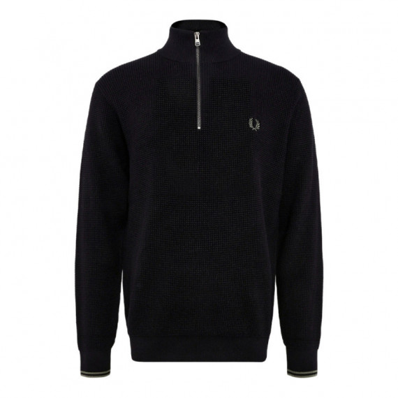 Jersey Waffle Stitch Half Zip Jumper  FRED PERRY