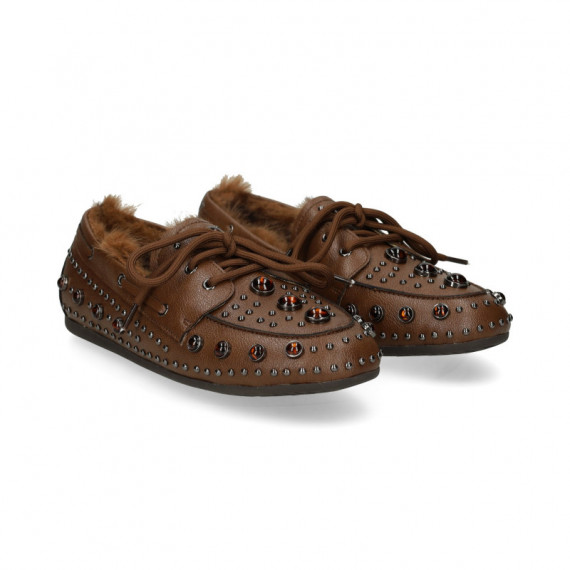 MOCASIN TACHAS PELO INTERIOR MARRON