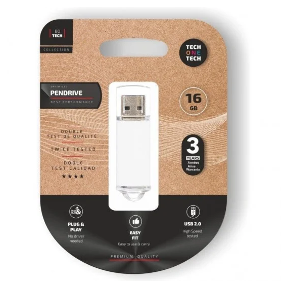 Pendrive Tech One Tech Basic 16Gb USB 2.0 Blanco (TEC3005-16)