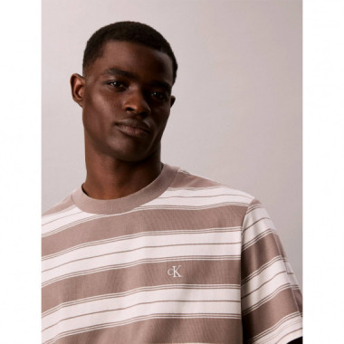 SS EASY 20S JERSEY STRIPE CREWNK TAUPE T