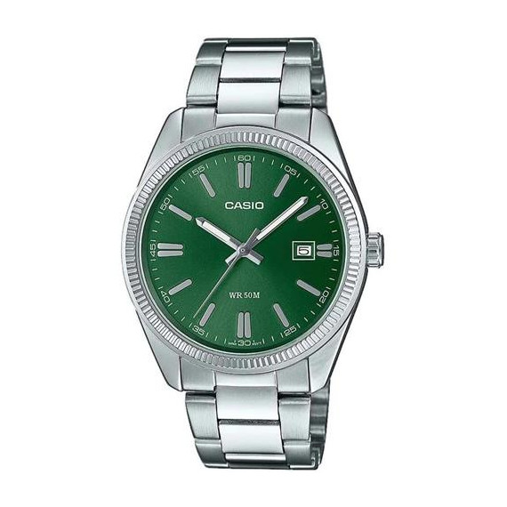 CASIO MTP-1302PD-3AVEF Reloj Analogico Correa Metalica Plateada,esfera Verde, Resistente Al Agua