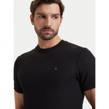 Ss Slim Micro Waffle Crewnk Tee Black  CALVIN KLEIN