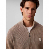 Ls Clsc Cttn Wfle Hzip Swtr 9GG Roasted  CALVIN KLEIN