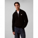 Ls Clsc Cttn Wfle Hzip Swtr 9GG Black  CALVIN KLEIN