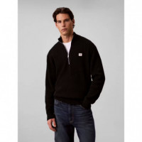 Ls Clsc Cttn Wfle Hzip Swtr 9GG Black  CALVIN KLEIN