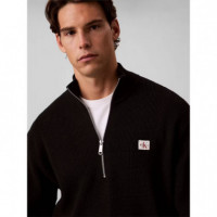 Ls Clsc Cttn Wfle Hzip Swtr 9GG Black  CALVIN KLEIN