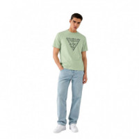 Camiseta Cn Ss Triangle Leaves Embroide Verde Menta  GUESS
