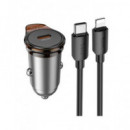 HOCO Cargador de Coche Tipo C 30W + Cable Datos Lightning a Tipo C NZ16 Negro