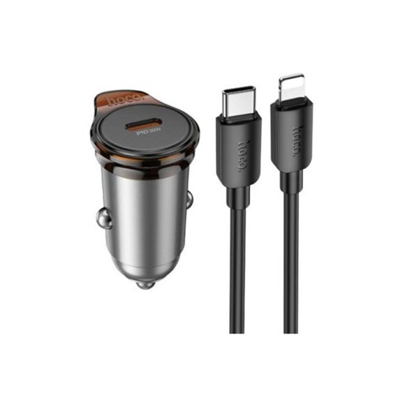 HOCO Cargador de Coche Tipo C 30W + Cable Datos Lightning a Tipo C NZ16 Negro