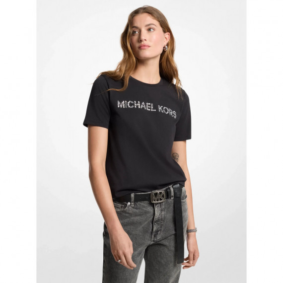 Camiseta de punto liso de algodón con logotipo brillante de Michael Kors