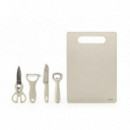 Set 4 Utensilios de Cocina con Tabla de Corte y Soporte Quttin