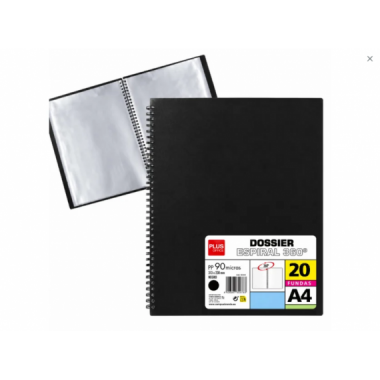Carpeta Dossier Plus Office con Espiral A4 20 Fundas Negro