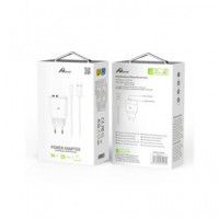 HOME Cargador Red 2x Usb A +Cable Datos Tipo C Blanco 3A YTC-09C
