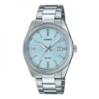Casio MTP-1302PE-2AV Reloj de Pulsera para Hombre - Esfera Azul Claro Texturizada, Acero Inoxidable, Calendario y WR 50M