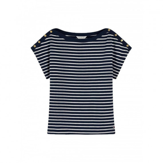 TOMMY HILFIGER - GOLD BTN CAP-SLV BOAT-NK TEE - 0AE - F|WW0WW50942/0AE