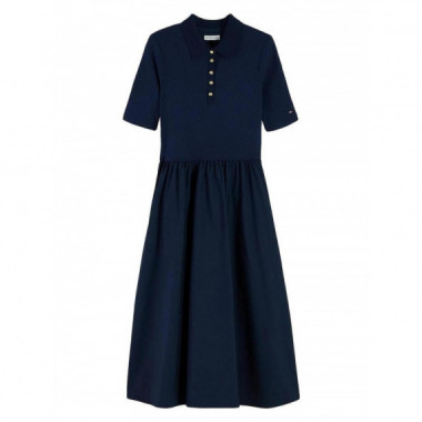 TOMMY HILFIGER - 5X2 RIB F&F MIDI S/S POLO DRESS - C1G - F|WW0WW52227/C1G