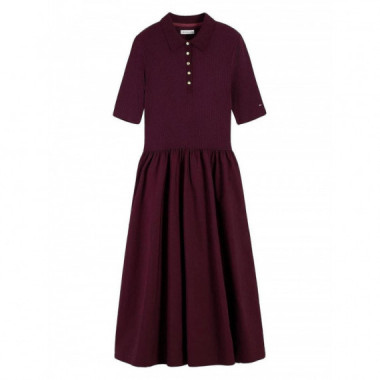 TOMMY HILFIGER - 5X2 RIB F&F MIDI S/S POLO DRESS - XIH - F|WW0WW52227/XIH