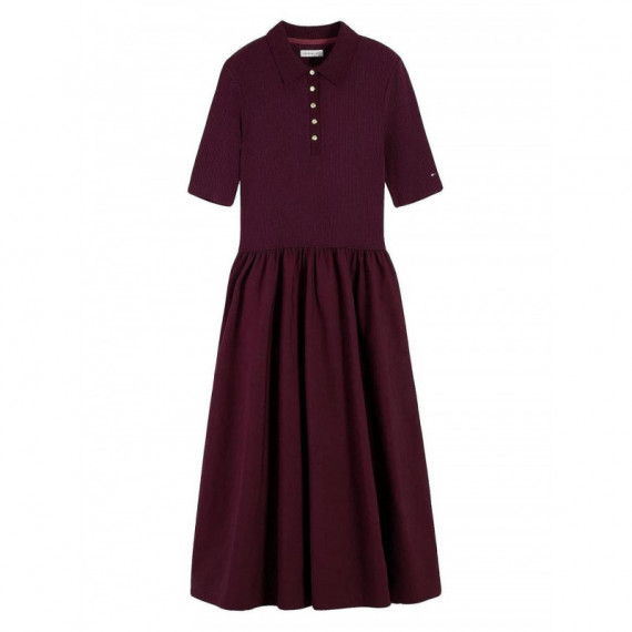 TOMMY HILFIGER - 5X2 RIB F&F MIDI S/S POLO DRESS - XIH - F|WW0WW52227/XIH