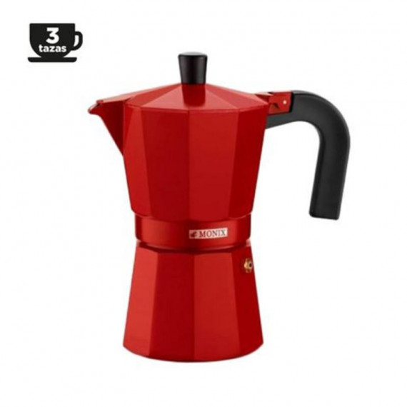 Cafetera Italiana de Aluminio 3 Tazas Vitro Roja Monix