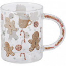 Taza Navideña de Vidrio Borosilicato con Diseño de Jengibre