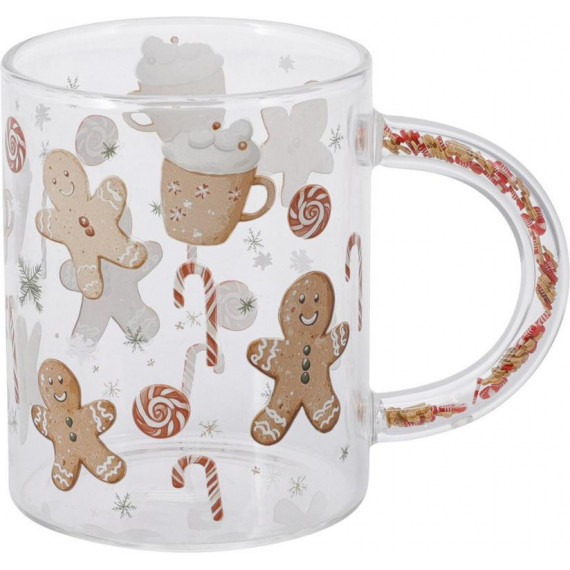 Taza Navideña de Vidrio Borosilicato con Diseño de Jengibre