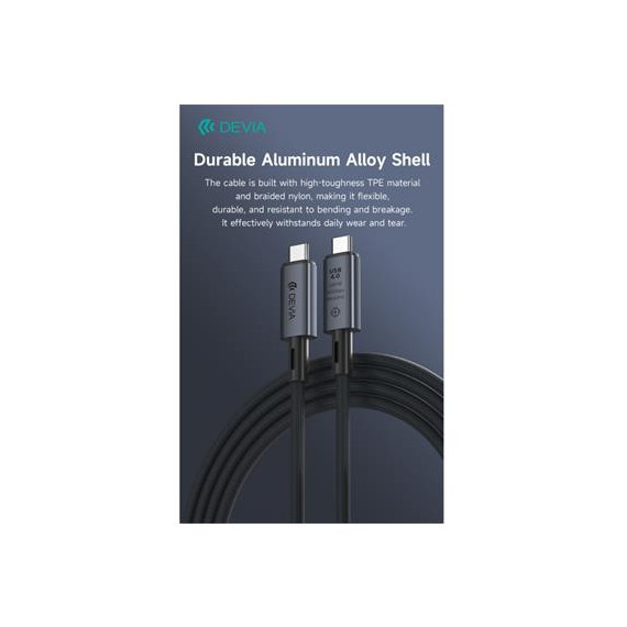 DEVIA Cable Datos Tipo C M/M 240W 8K 60 Hz 40Gbps USB 4.0 VIDEO 1Mtr