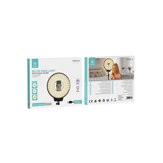 IKREA Aro De Luz Led 10.24"/26cms Con 3 TIpos De Luz WR9218 Amarilla/Calida/Blanca