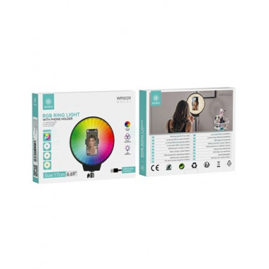 IKREA Aro De Luz Led 6.69"/17cms Con 3 TIpos De Luz Amarilla/Calida/Blanca+RGB WR9220