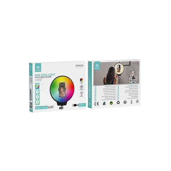IKREA Aro De Luz Led 6.69"/17cms Con 3 TIpos De Luz Amarilla/Calida/Blanca+RGB WR9220