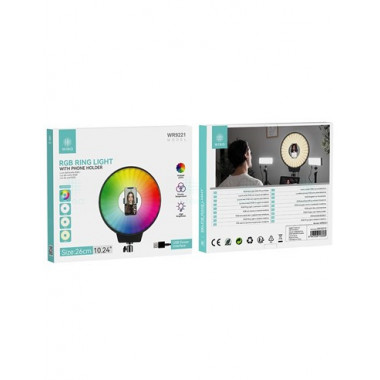 IKREA Aro De Luz Led 10.24"/26cms Con 3 TIpos De LuzAmarilla/Calida/Blanca+RGB WR9221