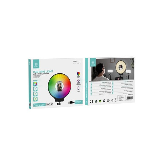 IKREA Aro De Luz Led 10.24"/26cms Con 3 TIpos De LuzAmarilla/Calida/Blanca+RGB WR9221