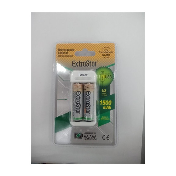 EXTRASTAR Cargador Pilas + 2 Pilas AA REcargables 1500Mah BST-C8001BAA