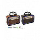 SAMI Radio Portatil Multibanda RS-11879 Vintage Madera Luz Led con Bt,usb,micro Sd,y Linterna Recarg
