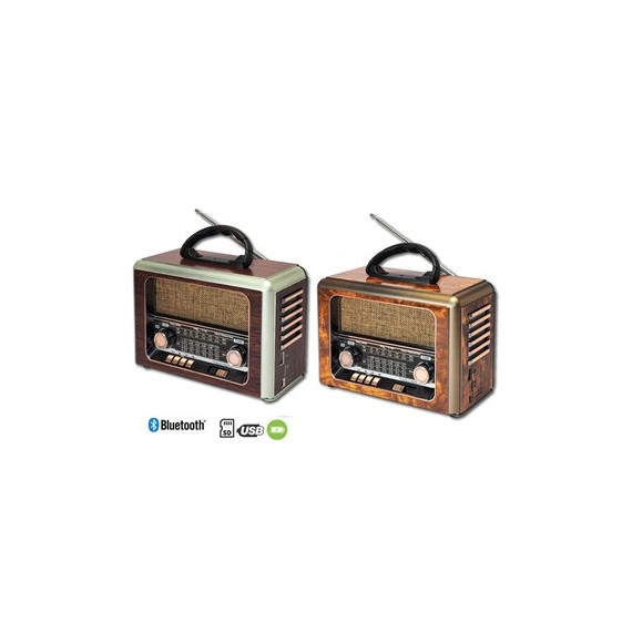 SAMI Radio Portatil Multibanda RS-11881 Vintage Madera con Bt,usb,micro Sd,recargable