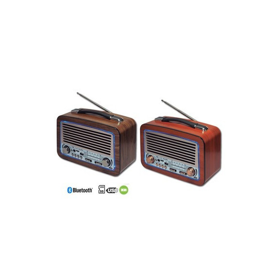 SAMI Radio Portatil Multibanda RS-11882 Xl Vintage Madera,luz Led con Bt,usb,micro Sd,recargable