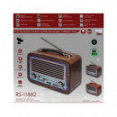 SAMI Radio Portatil Multibanda RS-11882 Xl Vintage Madera,luz Led con Bt,usb,micro Sd,recargable