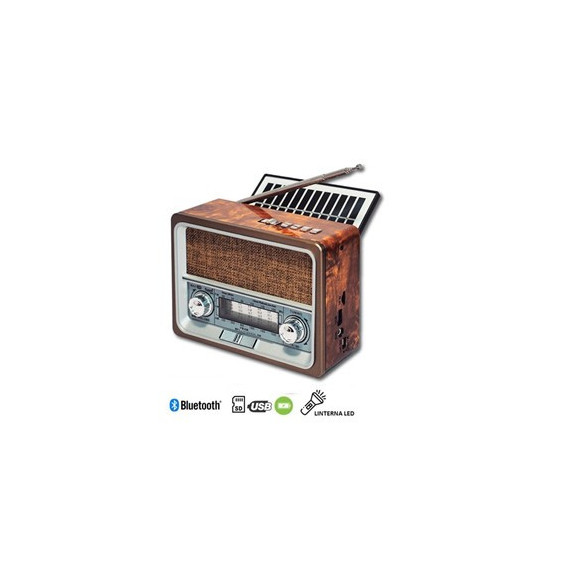 SAMI Radio Portatil Am/fm/sw RS-11883 Carga Solar Vintage Madera con Bt,usb,micro Sd,aux Recargable