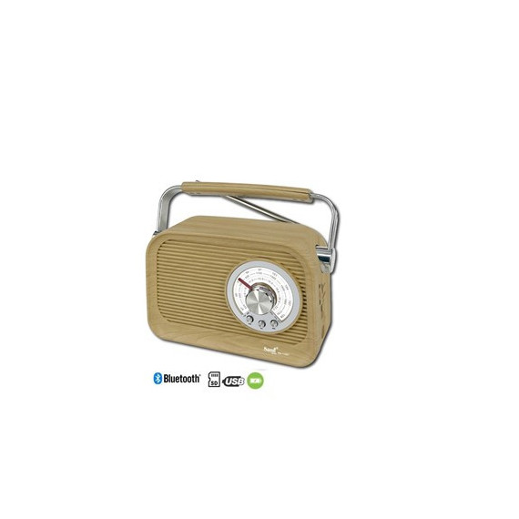 SAMI Radio Portatil Multibanda RS-11867 Vintage Madera 5W con Bt,usb,micro Sd,recargable, Ac 220V
