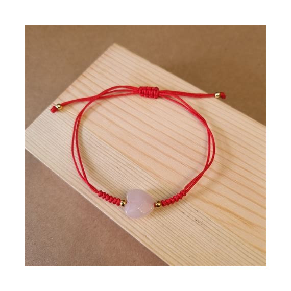 PULSERA ROJA CON CORAZON DE CUARZO ROSA ALURA