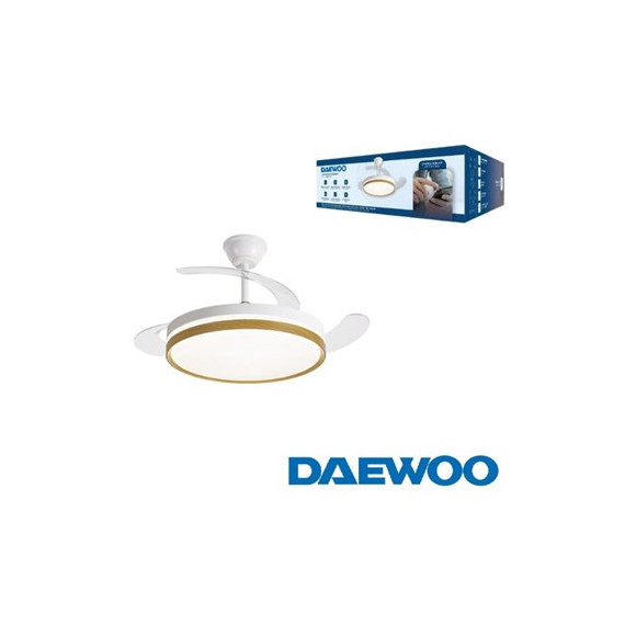 DAEWOO Ventilador De Techo 30W Con Aspas Retractil Blanco/Madera DW5010 Con Mando