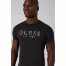 SS BSC GUESS TEXTURED LOGO TEE JET BLACK