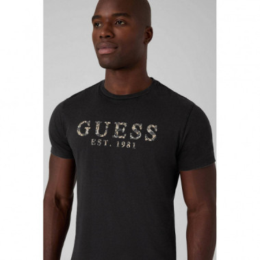 SS BSC GUESS TEXTURED LOGO TEE JET BLACK