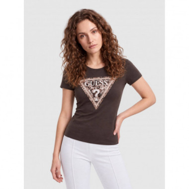 Ss Cn Crystals Triangle Tee Dark Coffee  GUESS