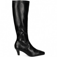 Bota Alta Tacon Polipiel Negro  MISS ELASTIC